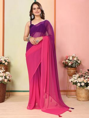 Purple Georgette Ready To Wear Saree
