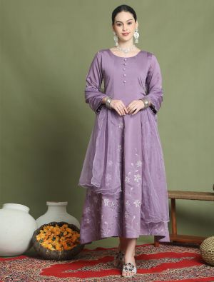 Purple Muslin Ready To Wear Designer Gown Style Suit FABSL22066