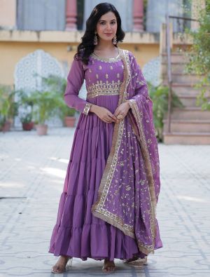 purple star georgette anarkali gown with dupatta fabgo20358