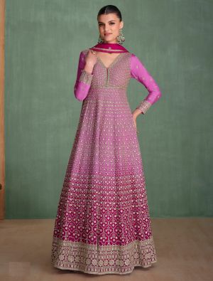 Purplish Pink Georgette Pre Stitched Anarkali Suit In XL small FABSL22117