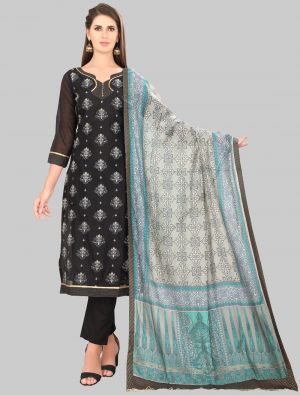 Black Chanderi Silk Straight Suit with Dupatta small FABSL20019