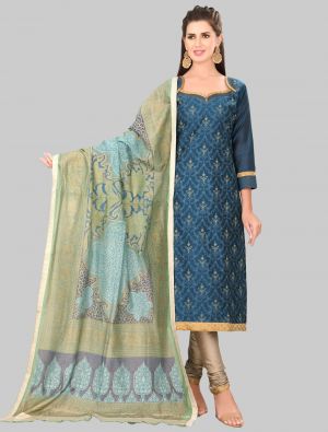 Blue Chanderi Silk Straight Suit with Dupatta small FABSL20018