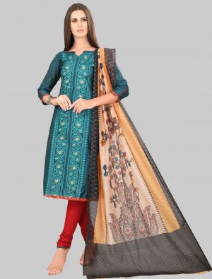 Blue Chanderi Silk Straight Suit with Dupatta small FABSL20021
