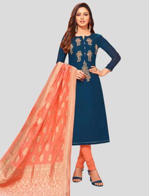 Blue Modal Silk Straight Suit with Dupatta small FABSL20055