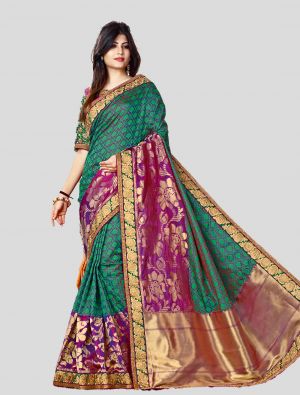 Green and Purple Weaved Silk Designer Saree small FABSA20044