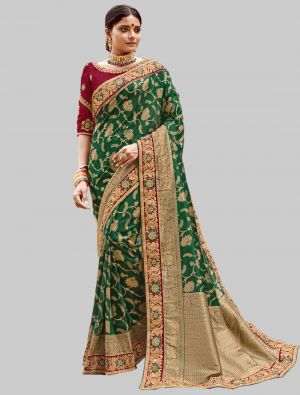 Green Jacquard Silk Designer Saree small FABSA20194