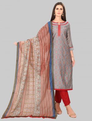 Grey Chanderi Silk Straight Suit with Dupatta small FABSL20025