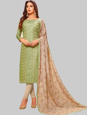 Light Green Satin Silk Straight Suit with Dupatta small FABSL20051