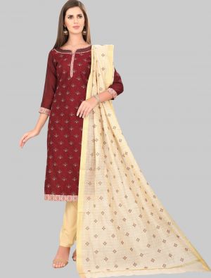 Maroon Chanderi Silk Straight Suit with Dupatta small FABSL20030