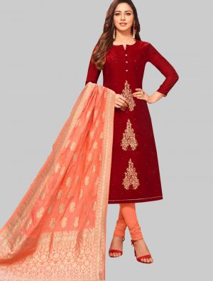 Maroon Modal Silk Straight Suit with Dupatta small FABSL20054