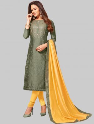 Olive Green Soft Silk Straight Suit with Dupatta small FABSL20035