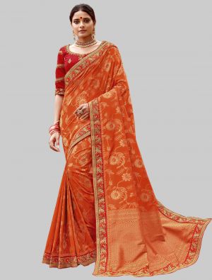 Orange Jacquard Silk Designer Saree small FABSA20195