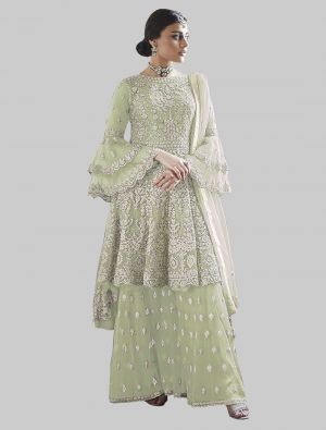 Pastel Green Net Sharara Suit with Dupatta small FABSL20001