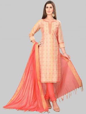 Peach Chanderi Silk Straight Suit with Dupatta small FABSL20016