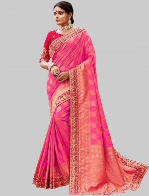 Pink Jacquard Silk Designer Saree small FABSA20199