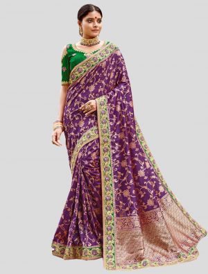 Purple Jacquard Silk Designer Saree small FABSA20200