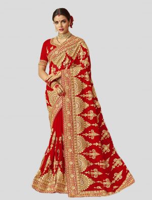 Red Georgette Designer Saree small FABSA20201