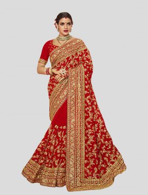 Red Georgette Designer Saree small FABSA20203