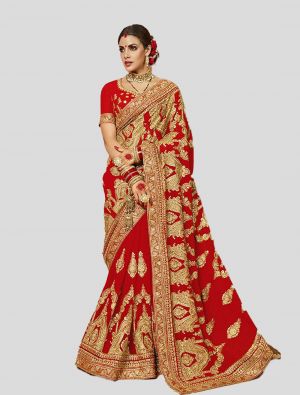 Red Georgette Designer Saree small FABSA20204