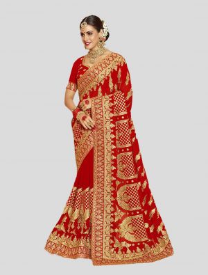Red Georgette Designer Saree small FABSA20205