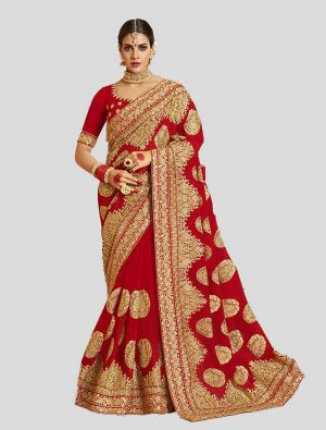 Red Georgette Designer Saree small FABSA20208