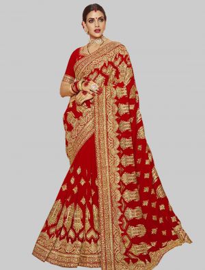 Red Georgette Designer Saree small FABSA20209