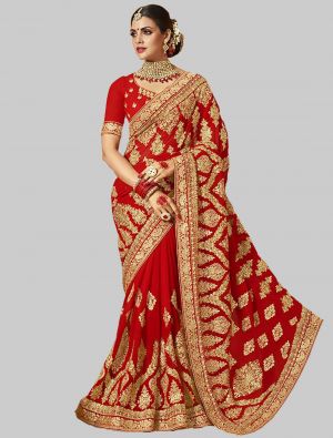 Red Georgette Designer Saree small FABSA20210
