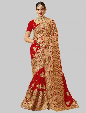 Red Georgette Designer Saree small FABSA20211