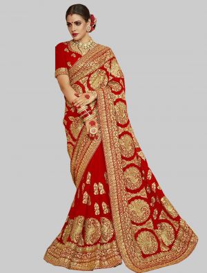 Red Georgette Designer Saree small FABSA20212