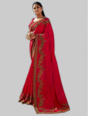 Red Soft Art Silk Designer Saree small FABSA20016
