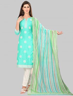 Sea Green Chanderi Silk Straight Suit with Dupatta small FABSL20028