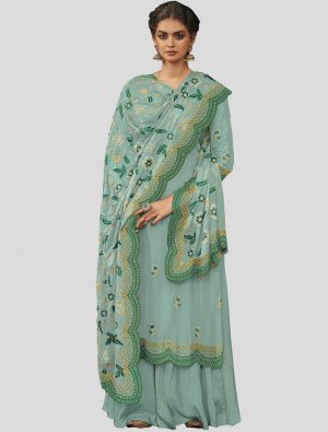 Teal Italian Silk Straight Suit with Dupatta small FABSL20012