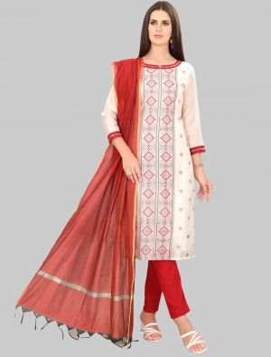 White Chanderi Silk Straight Suit with Dupatta small FABSL20013