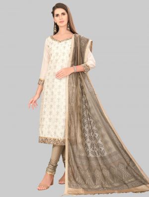 White Chanderi Silk Straight Suit with Dupatta small FABSL20017