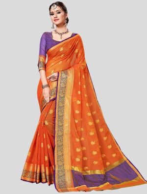 Orange Cotton  Silk Designer Saree small FABSA20285