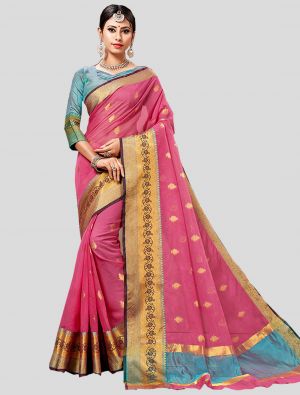 Pink Cotton  Silk Designer Saree small FABSA20290