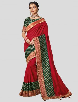Red Art Silk Designer Saree small FABSA20275