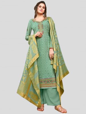 Sea Green Tussar Art Silk Straight Suit with Dupatta small FABSL20075