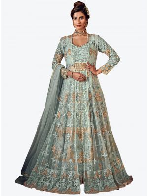 Baby Blue Net Floor Length Suit with Dupatta small FABSL20112