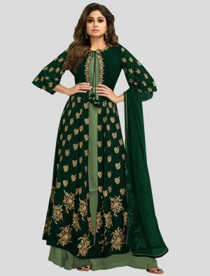 Dark Green Georgette Floor Length Suit with Dupatta small FABSL20137