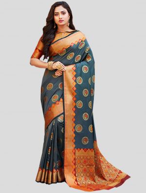 Dark Grey Banarasi Art Silk Designer Saree small FABSA20383
