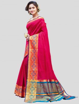 Dark Pink Khadi Silk Designer Saree small FABSA20346