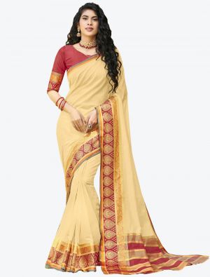Light Yellow Khadi  Silk Designer Saree small FABSA20311
