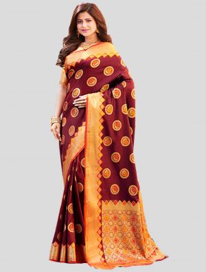 Maroon Banarasi Art Silk Designer Saree small FABSA20378