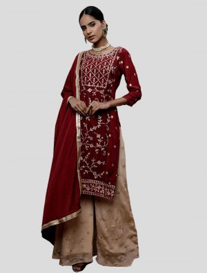 Maroon Chinon Straight Suit with Dupatta small FABSL20125