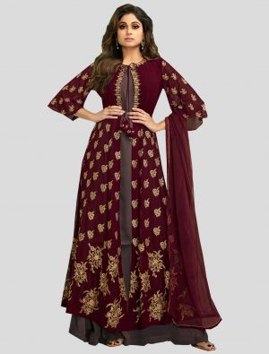 Maroon Georgette Floor Length Suit with Dupatta small FABSL20138