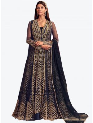 Navy Blue Net Floor Length Suit with Dupatta small FABSL20107
