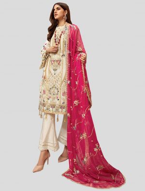 Off-White Georgette Straight Suit with Dupatta small FABSL20134