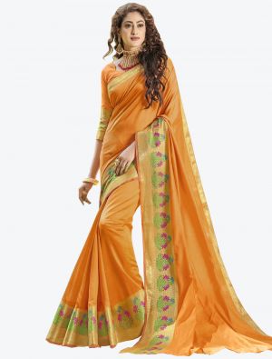 Orange Khadi  Silk Designer Saree small FABSA20306