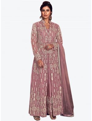 Pastel Pink Net Floor Length Suit with Dupatta small FABSL20108